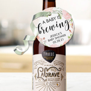 Een Baby is Brouwen Blush Bloemen Ronde Baby showe Bedankjes Labels