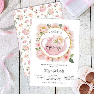 Een Baby is brouwen Tea Party Douche Uitnodigen Kaart