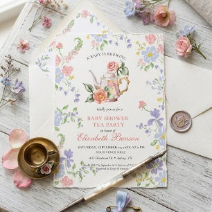 Een baby is brouwende Blush Bloem Baby Shower Thee Kaart