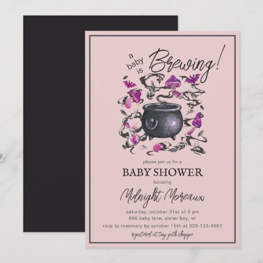 Een Baby is het Baby shower van Culdron Halloween  Kaart (Voorkant / Achterkant)