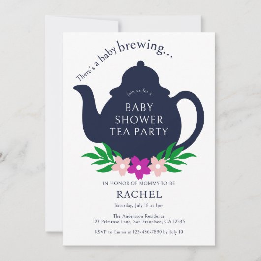 Een Baby is het Baby shower van de Tea Party Kaart (Voorkant)