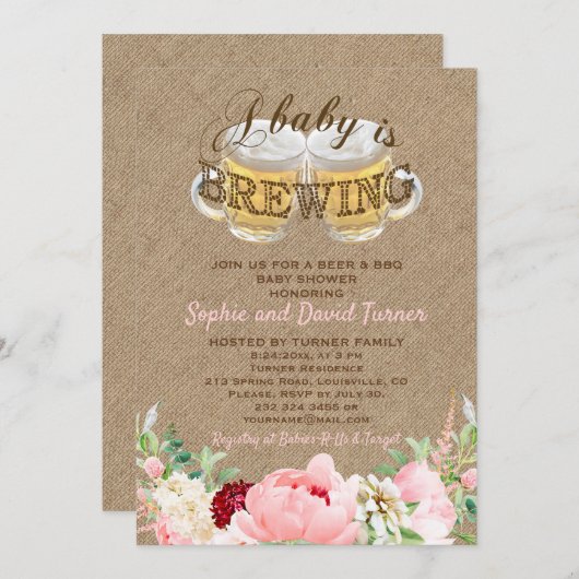 Een baby is in aantocht Babyshower met jute, bloem Kaart (Voorkant / Achterkant)