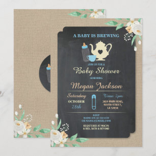 Een baby is in aantocht Blue Boy Shower Theepot Ui Kaart