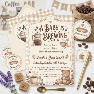 Een Baby is in de maak Gingham Coffee Neutraal Ges Kaart
