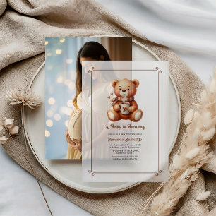 "Een Baby is in de maak" Koffie Teddy Baby Shower Vellum Uitnodigingen