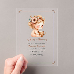 "Eén baby is in de maak" Mocha Mousse Baby Shower Acryl Uitnodigingen