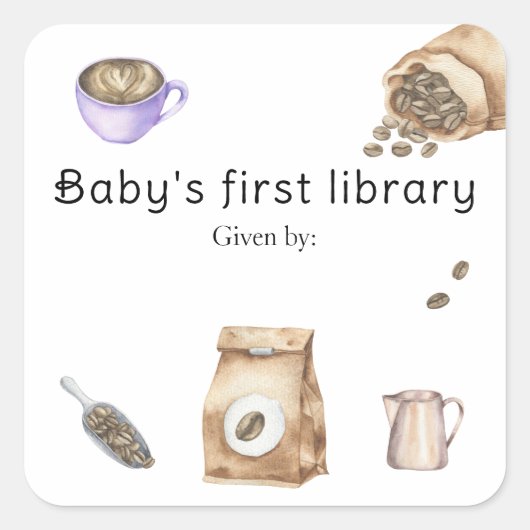 Een baby is koffie aan het zetten - de eerste bibl vierkante sticker (Voorkant)