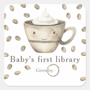 Een baby is koffie aan het zetten - de eerste bibl vierkante sticker