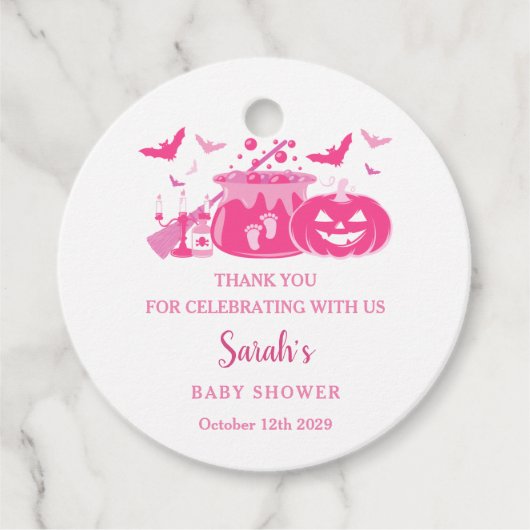 Een baby meisje is het brouwen van roze Halloween Bedankjes Labels (Voorkant)
