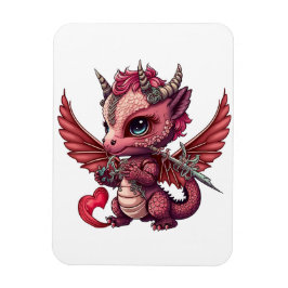 Een Baby Red Dragon Valentijn Magnet van het Hart  Magneet