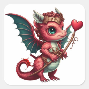 Een Baby Red Dragon-Valentijn Vierkante Sticker