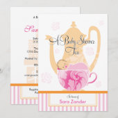 Een Baby shower-Tea-partij  | Meisje Kaart (Voorkant / Achterkant)