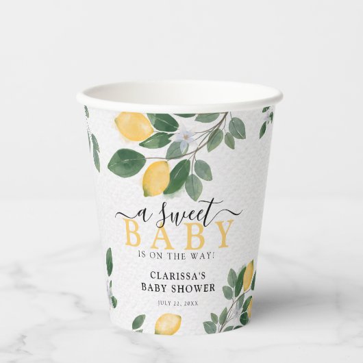 Een Baby Waterverf Lemon Baby shower Papieren Bekers (Voorkant)