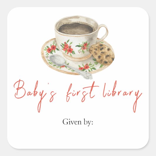 Een baby zet koffie - baby's eerste bibliotheek vierkante sticker (Voorkant)