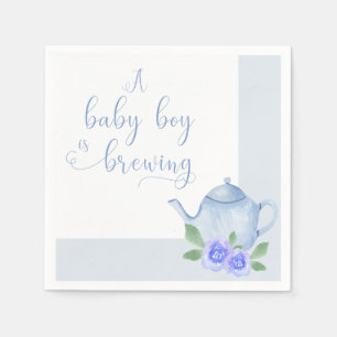 Een babyjongen is in aantocht Blue theepot babysho Servet