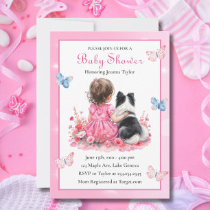 Een babymeisje en haar hond baby shower kaart