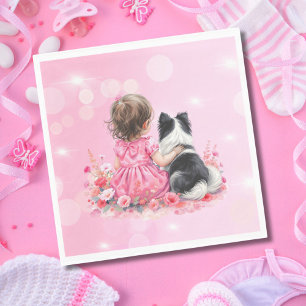 Een babymeisje en haar hond Baby Shower Laat ons t Servet