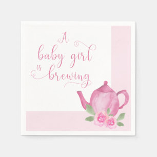 Een babymeisje is in aantocht Roze Theepot Baby Sh Servet