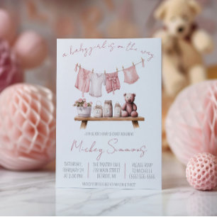 Een babymeisje is op komst! Waslijn baby shower Kaart