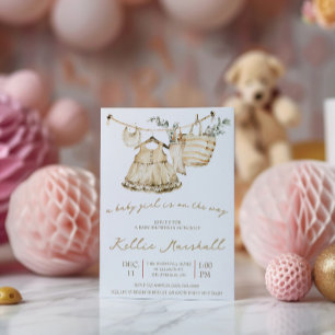 Een babymeisje is op komst! Waslijn baby shower Kaart