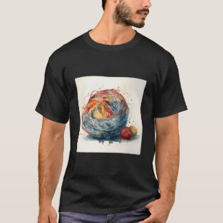 Een bal garen dat zich ontrafelt Vlecht loslatend T-shirt