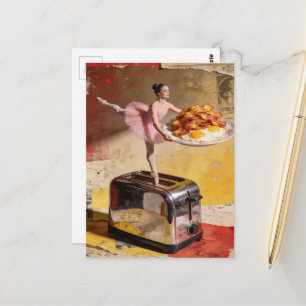 Een ballerina op een toaster surreëel briefkaart