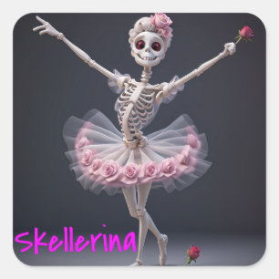 Een balletdansend skelet - Skellerina Vierkante Sticker