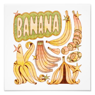 Een banaan / illustratie van banaan foto afdruk