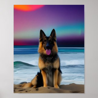 Een Beach German Shepherd stuk kunst Poster