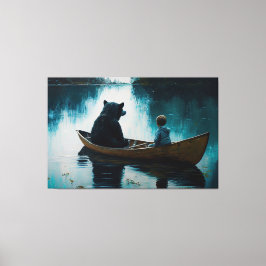 Een Beer en zijn jongen, schilderen, kunst Canvas Afdruk