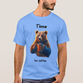 Een beer houdt een stoom mok koffie vast t-shirt
