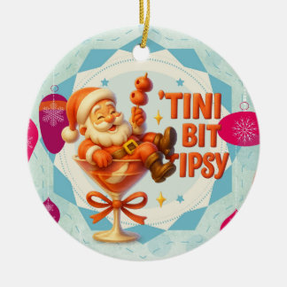 een beetje aangeschoten kerstman keramisch ornament