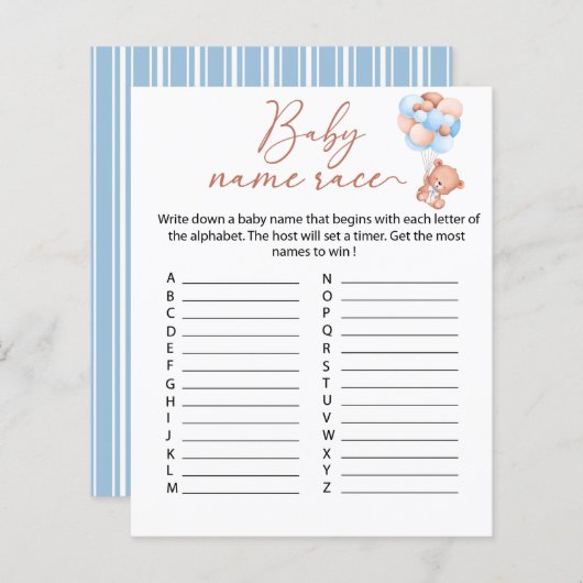 Een beetje bearly Baby Name Race game Sheet (Voorkant / Achterkant)
