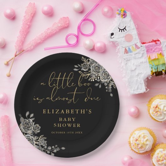 Een beetje Boo Gothische bloemige baby shower Papieren Bordje (Feest)