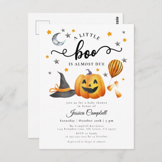 Een beetje Boo Halloween Pumpkin Herfst Baby showe Briefkaart (Voorkant / Achterkant)