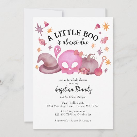 Een beetje Boo Pink Girly Halloween Baby shower Kaart (Voorkant)