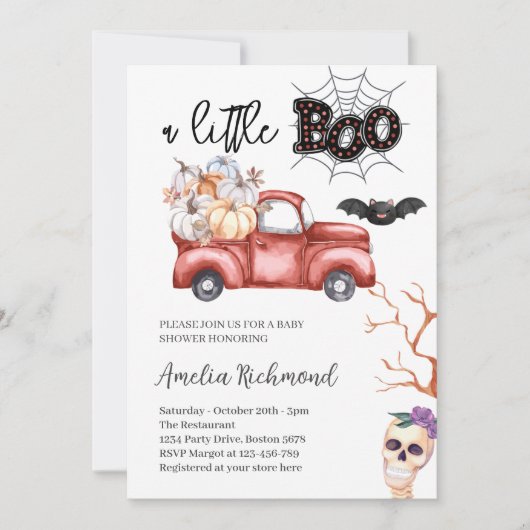 een beetje boo rode pompoen pick-up truck Baby sho Kaart (Voorkant)