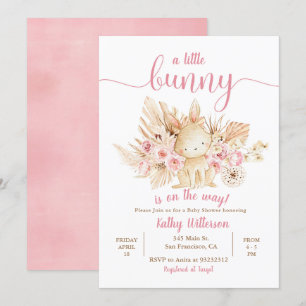 Een beetje Bunny Pink Floral Baby shower Uitnodigi Kaart