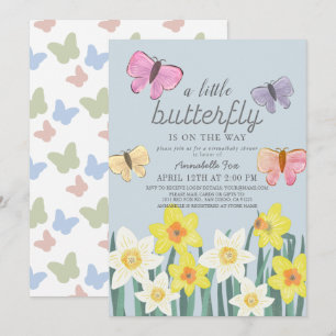 Een beetje Butterfly Daffodil Virtual Baby shower Kaart