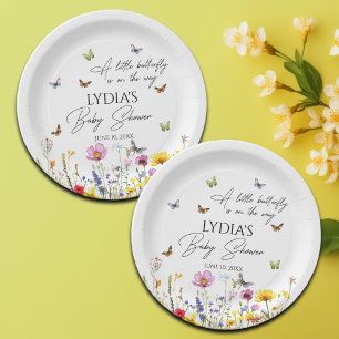 Een beetje Butterfly Wildflowers Baby shower Papieren Bordje