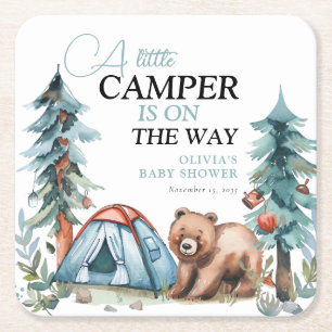 Een beetje Camper Forest Baby shower Vierkante Kartonnen Onderzetter