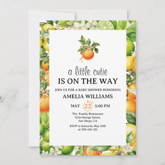 Een beetje Cutie Citrus Sinaasappel groen Baby sho Kaart (Voorkant)