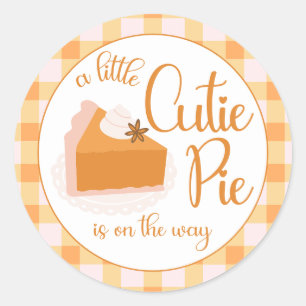 Een beetje Cutie Pie Gingham Herfst Baby shower Ronde Sticker