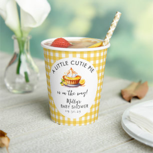 Een beetje Cutie Pie Lemon Gingham Baby shower Papieren Bekers
