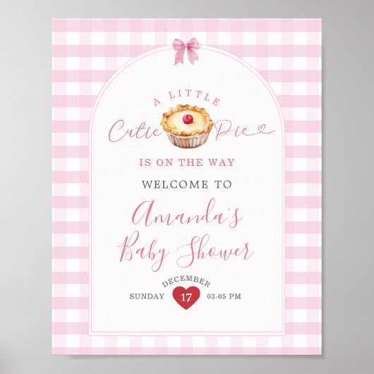 Een beetje Cutie Pie Pink Plaid Cherry Welkomstbor Poster (Voorkant)