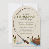 Een beetje Fisherman Waterverf Script Baby shower Kaart (Voorkant)