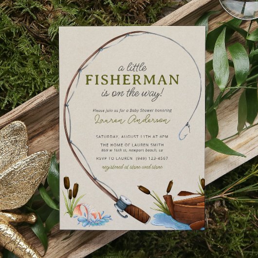 Een beetje Fisherman Waterverf Script Baby shower Kaart