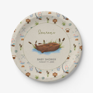 Een beetje Fisherman Waterverf Script Baby shower Papieren Bordje