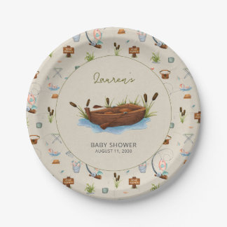 Een beetje Fisherman Waterverf Script Baby shower Papieren Bordje