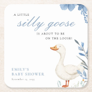 Een beetje Gekke Goose Boy Baby shower Vierkante Kartonnen Onderzetter
